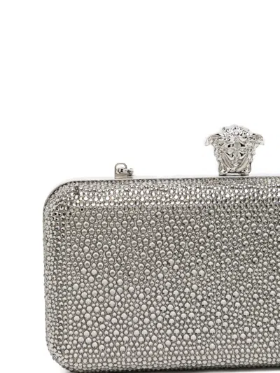 Versace Embellished Clutch In Silver
