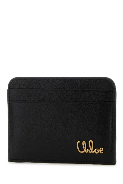 Chloé Black Leather Card Holder In Brown