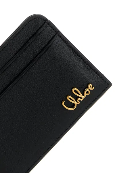 Chloé Black Leather Card Holder In Brown