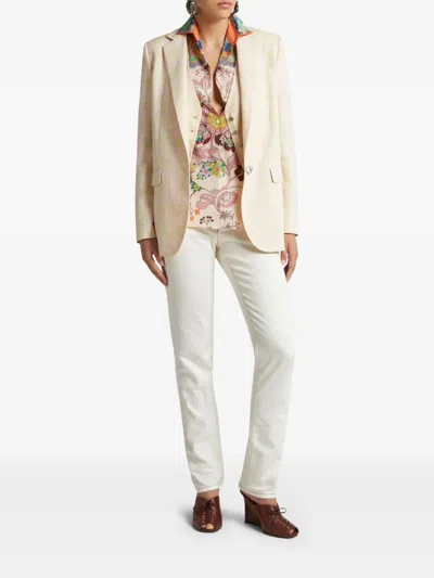 Etro Pegaso Button Blazer In Neutral