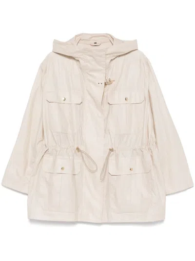 Fay Linen And Cotton Blend Parka Coat In Neutral