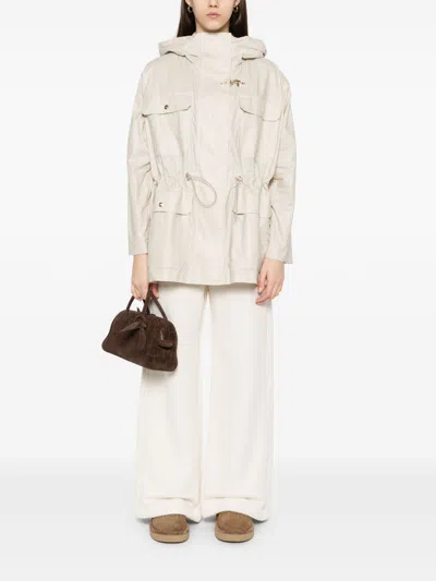 Fay Linen And Cotton Blend Parka Coat In Neutral