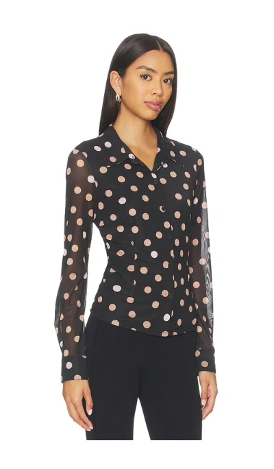 Sanctuary Fitted Mesh Button Down Top In Black