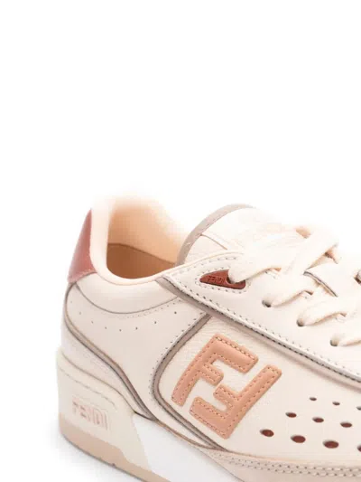 Fendi Modern Contrast Panel Sneakers With Perforated Design In Brown