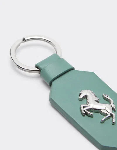 Ferrari Leather Keyring With Prancing Horse In Green