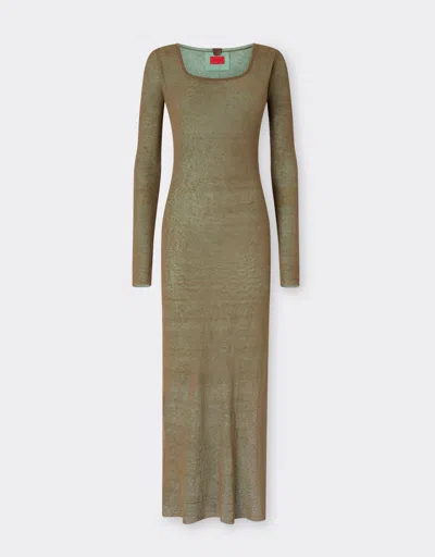 Ferrari Long Dress In Linen, Cashmere, And Silk In Green