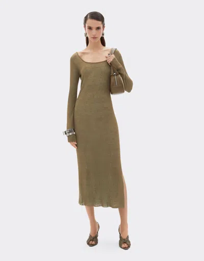 Ferrari Long Dress In Linen, Cashmere, And Silk In Green
