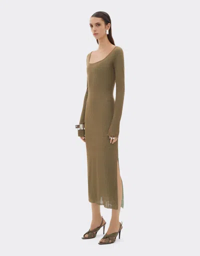 Ferrari Long Dress In Linen, Cashmere, And Silk In Green