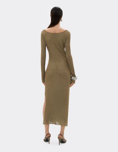 Ferrari Long Dress In Linen, Cashmere, And Silk In Green