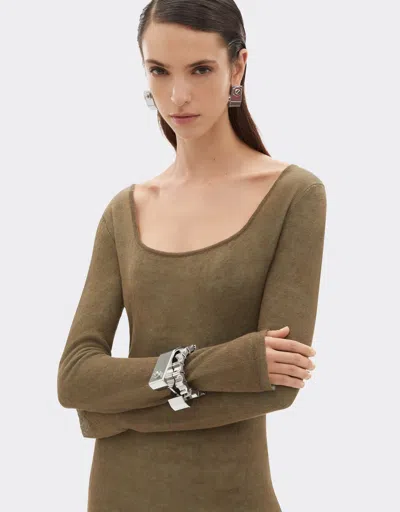 Ferrari Long Dress In Linen, Cashmere, And Silk In Green