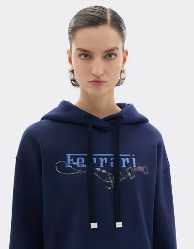 Ferrari Hooded Sweatshirt With  Embroidery In Blue