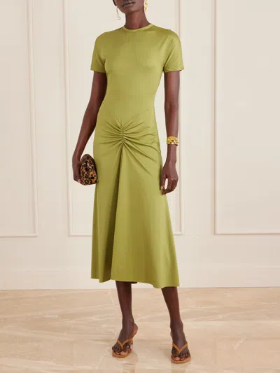Victoria Beckham Gathered Waist Midi Dress With Knotted Detail In Green