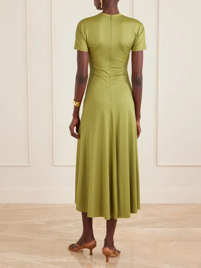 Victoria Beckham Gathered Waist Midi Dress With Knotted Detail In Green