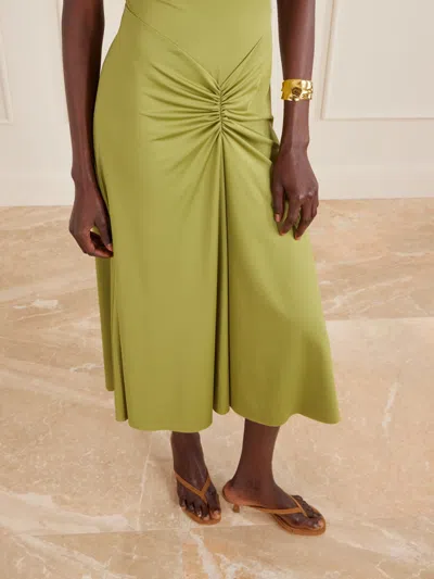 Victoria Beckham Gathered Waist Midi Dress With Knotted Detail In Green