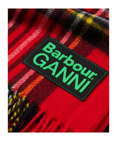 Barbour Red Check Pattern Wool Scarf In Red