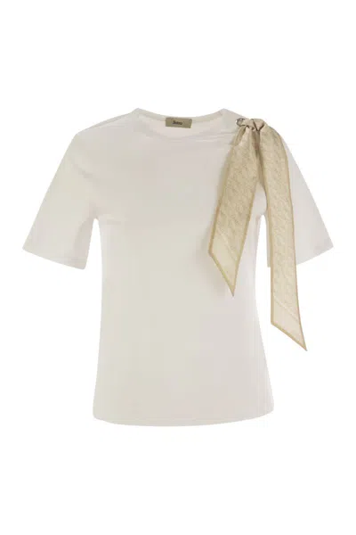 Herno T-shirt With Shoulder Scarf In White
