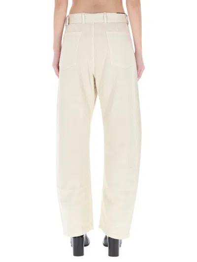 Lemaire Twisted Belted High-rise Barrel-leg Jeans In White