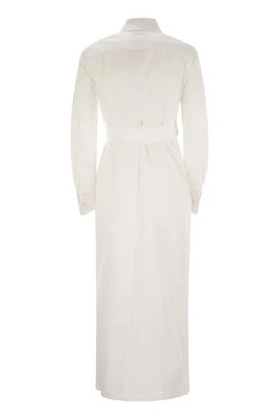 Max Mara Waist Belted French Cuffs Long Sleeve Midi Dress In White