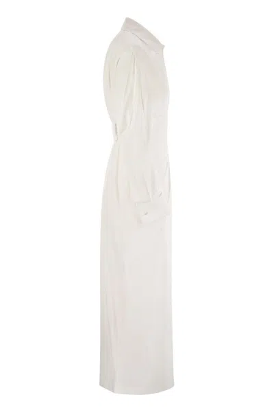 Max Mara Waist Belted French Cuffs Long Sleeve Midi Dress In White
