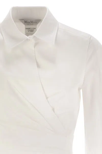 Max Mara Waist Belted French Cuffs Long Sleeve Midi Dress In White