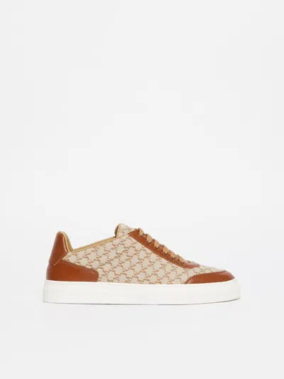 Max Mara Logo Jacquard Sneakers With Textured Fabric And Leather Accents In Multi