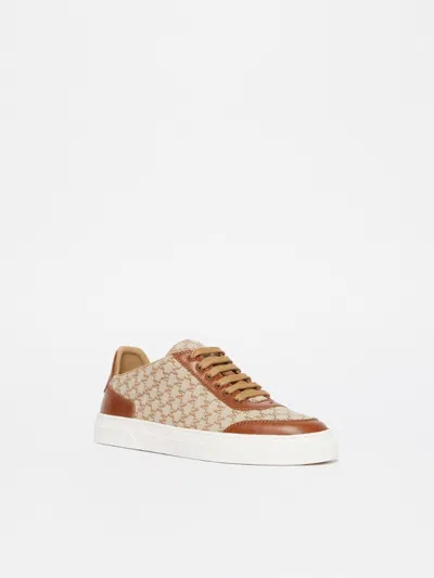 Max Mara Logo Jacquard Sneakers With Textured Fabric And Leather Accents In Multi