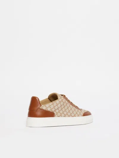 Max Mara Logo Jacquard Sneakers With Textured Fabric And Leather Accents In Multi