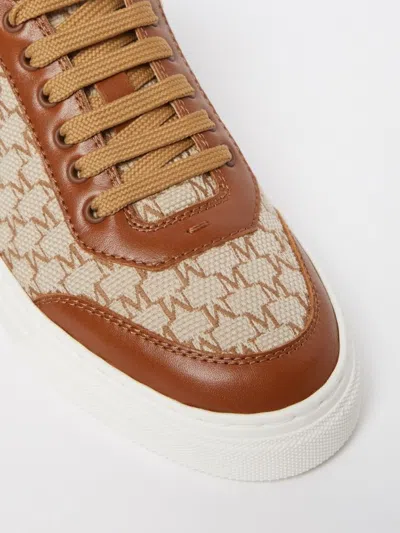 Max Mara Logo Jacquard Sneakers With Textured Fabric And Leather Accents In Multi