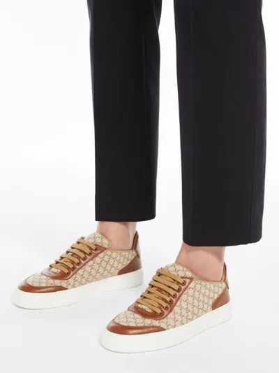 Max Mara Logo Jacquard Sneakers With Textured Fabric And Leather Accents In Multi