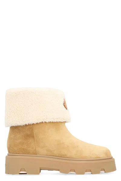 Moncler Camel Beige Real Leather Aurea Mid Ankle Boots In Multi