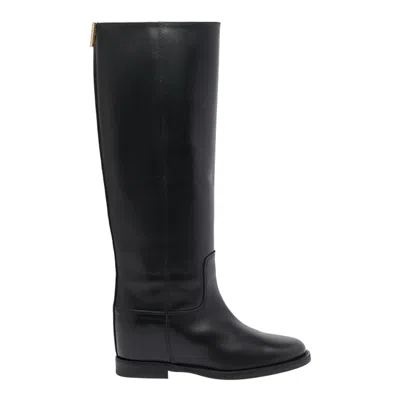 Via Roma 15 Knee-high Calfskin Boots With Gold-tone Accent In Black