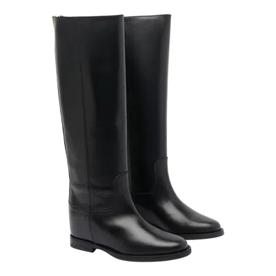 Via Roma 15 Knee-high Calfskin Boots With Gold-tone Accent In Black