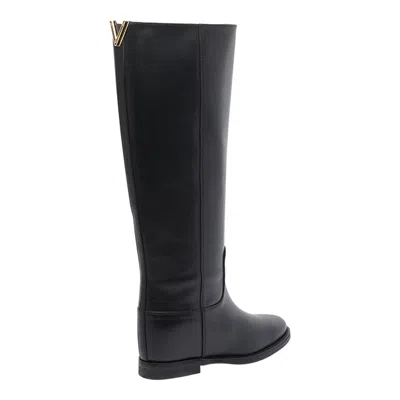 Via Roma 15 Knee-high Calfskin Boots With Gold-tone Accent In Black