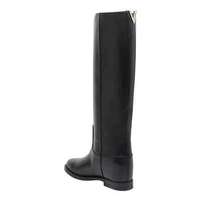 Via Roma 15 Knee-high Calfskin Boots With Gold-tone Accent In Black