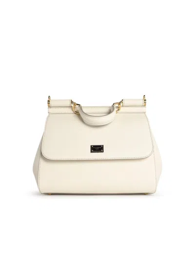 Dolce & Gabbana Medium Sicily Top Handle Bag In Dauphine Leather In Neutral