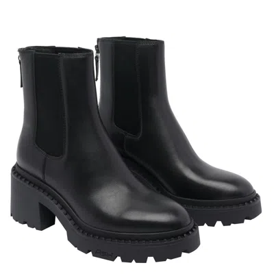 Ash Newton High Heels Ankle Boots In Black Leather In Black