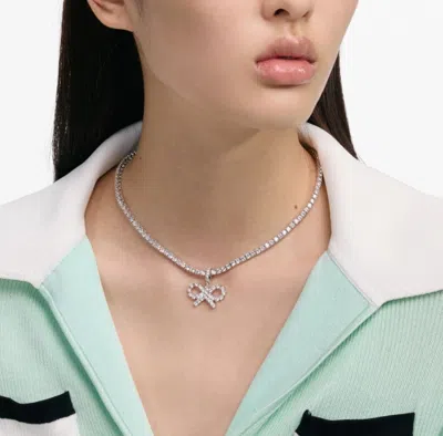 Self-portrait Silver Crystal Tennis Necklace In Silver