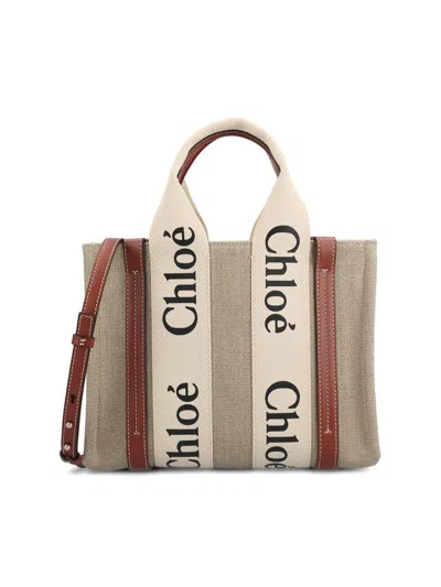 Chloé Woody Linen Handbag In Multi
