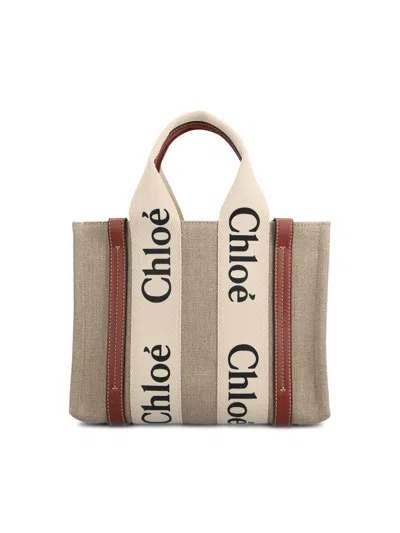 Chloé Woody Linen Handbag In Multi