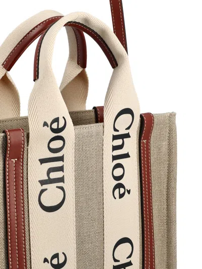 Chloé Woody Linen Handbag In Multi