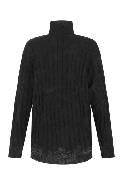 Balenciaga Creased Turtleneck Knit Jumper In Black