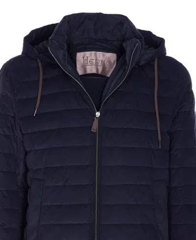 Herno Men Hooded Short Down Jacket In Blue