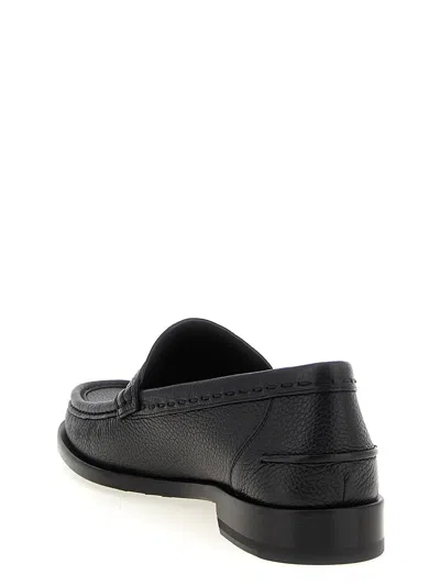 Fendi Round Toe Textured Leather Loafers In Black