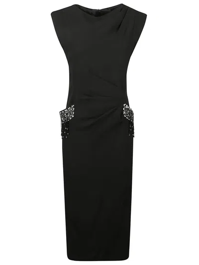 Pinko Midi Sleeveless Dress With Side Split And Sequins In Multi