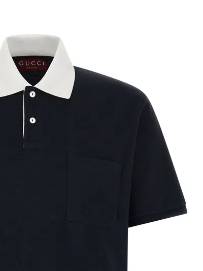 Gucci Contrast Collar Polo Shirt T-shirt Blue In Blue