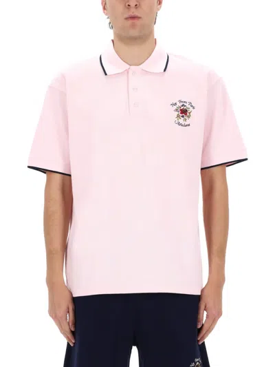 Drôle De Monsieur Drole De Monsieur Short-sleeved Polo Shirt In Size M With Contrasting Hems In Pink