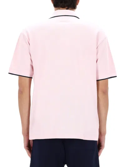 Drôle De Monsieur Drole De Monsieur Short-sleeved Polo Shirt In Size M With Contrasting Hems In Pink