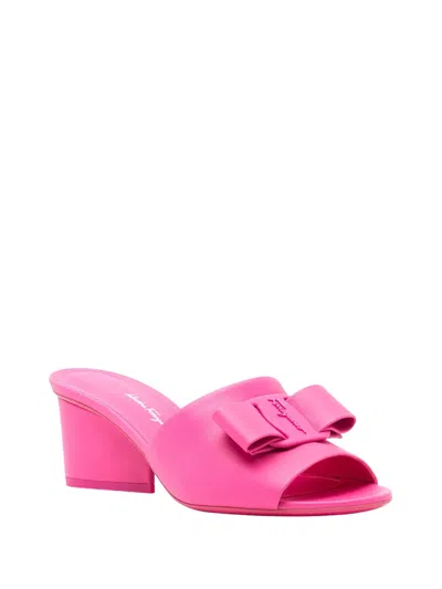 Ferragamo Leather Valery Mules 55 In Pink