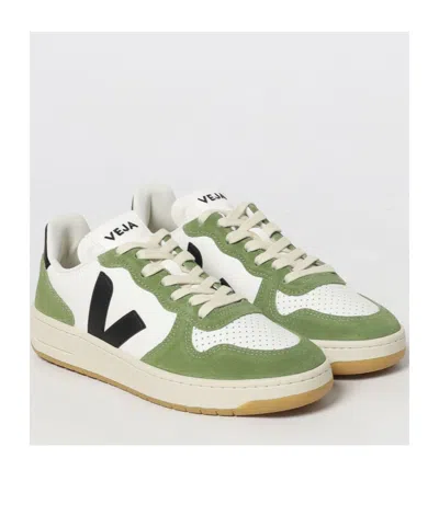 Veja V-10 Prime Leather Sneakers In Green