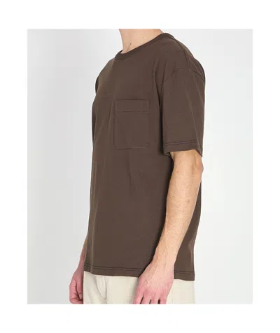 Lemaire Short-sleeved Boxy T-shirt In Heavy Jersey In Brown
